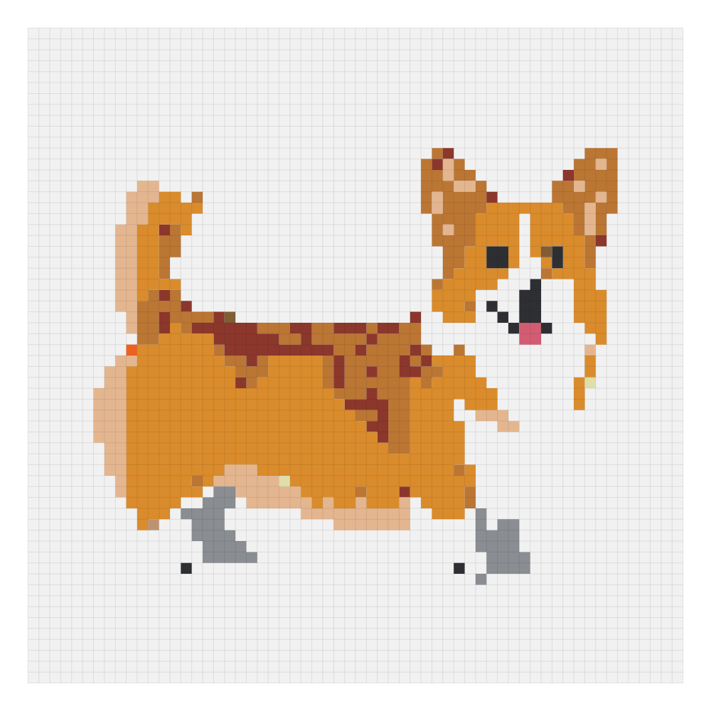 The corgi walk bead pattern on the Perler card at 60 by 60, the 9-board version