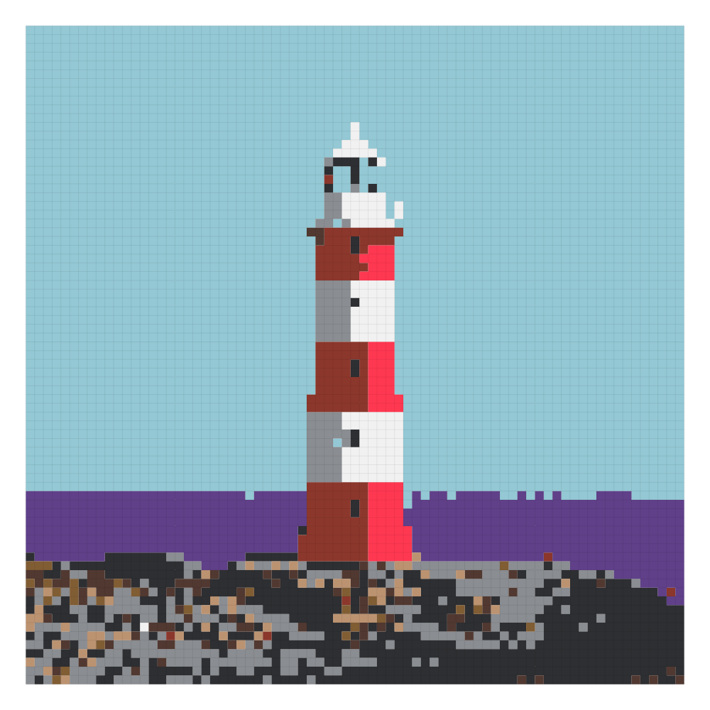 The lighthouse coast bead pattern on the Perler card at 75 by 75, the 9-board version