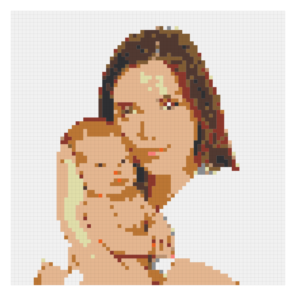 The newborn with parent bead pattern on the Perler card at 72 by 72, the 9-board version