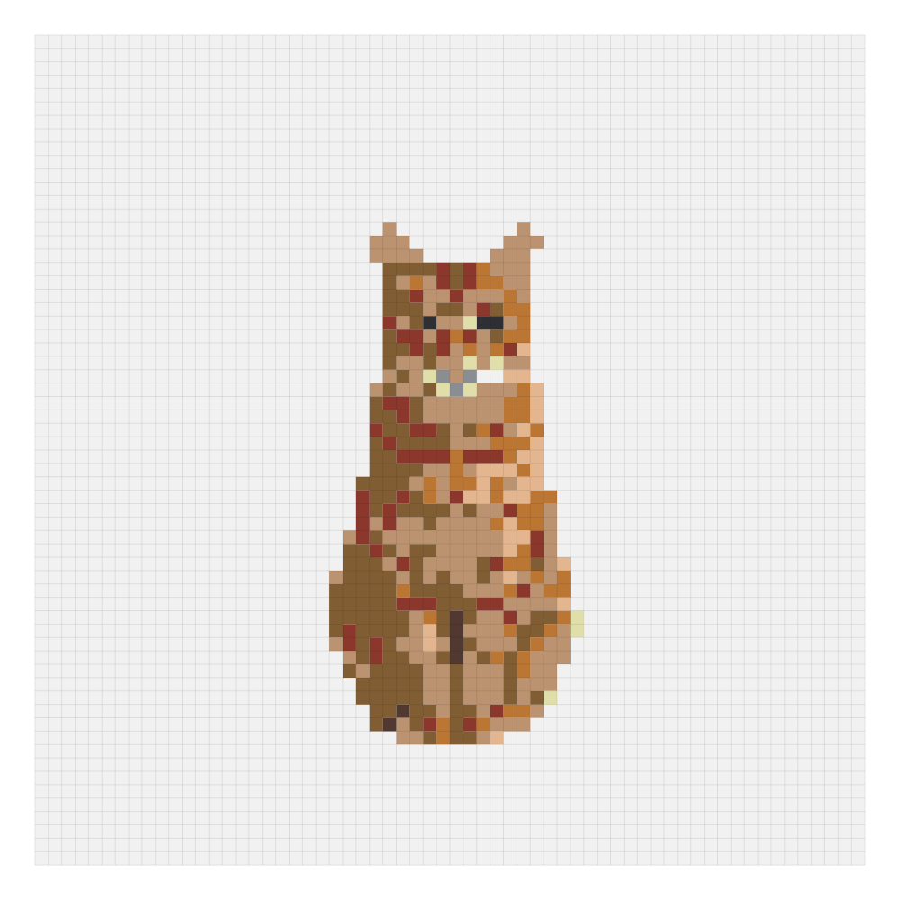 The orange tabby bead pattern on the Perler card at 62 by 62, the 9-board version