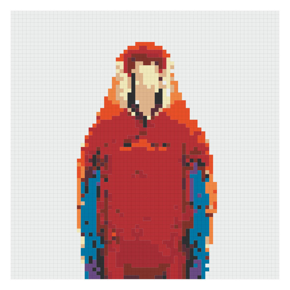 The scarlet macaw bead pattern on the Hama card at 69 by 69, the 9-board version