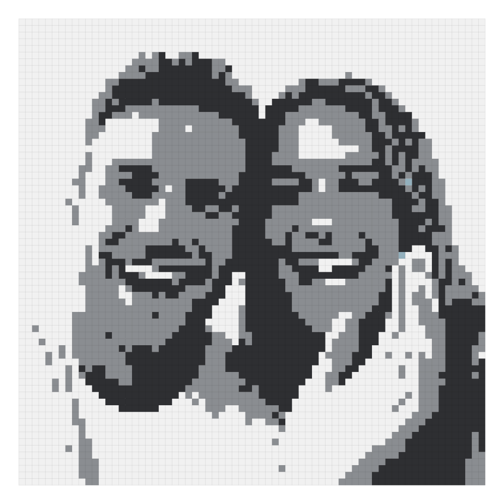 The selfie two bead pattern on the Perler card at 70 by 70, the 9-board version