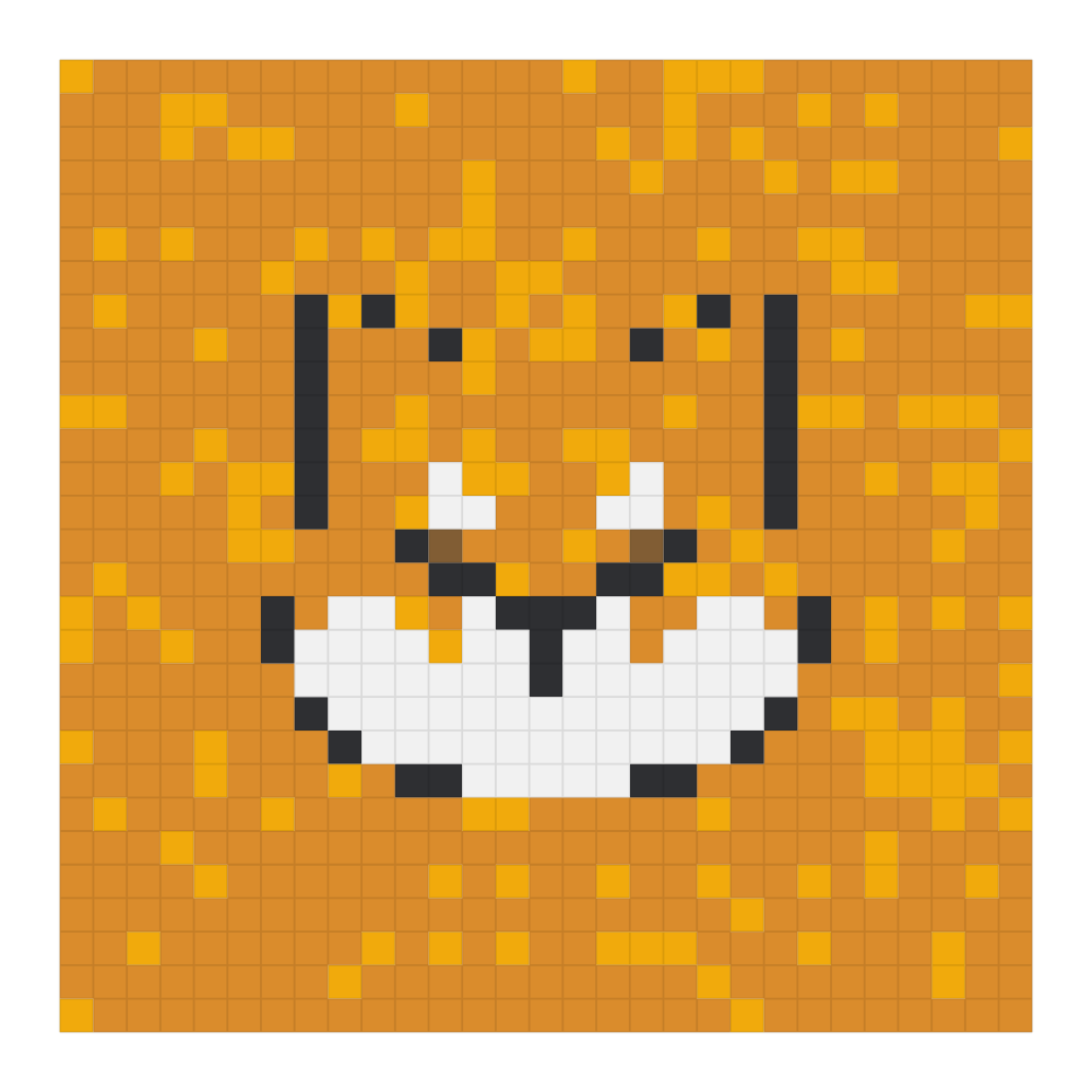 The shiba portrait bead pattern rendered on the Perler color card at 29 by 29, showing the finished grid