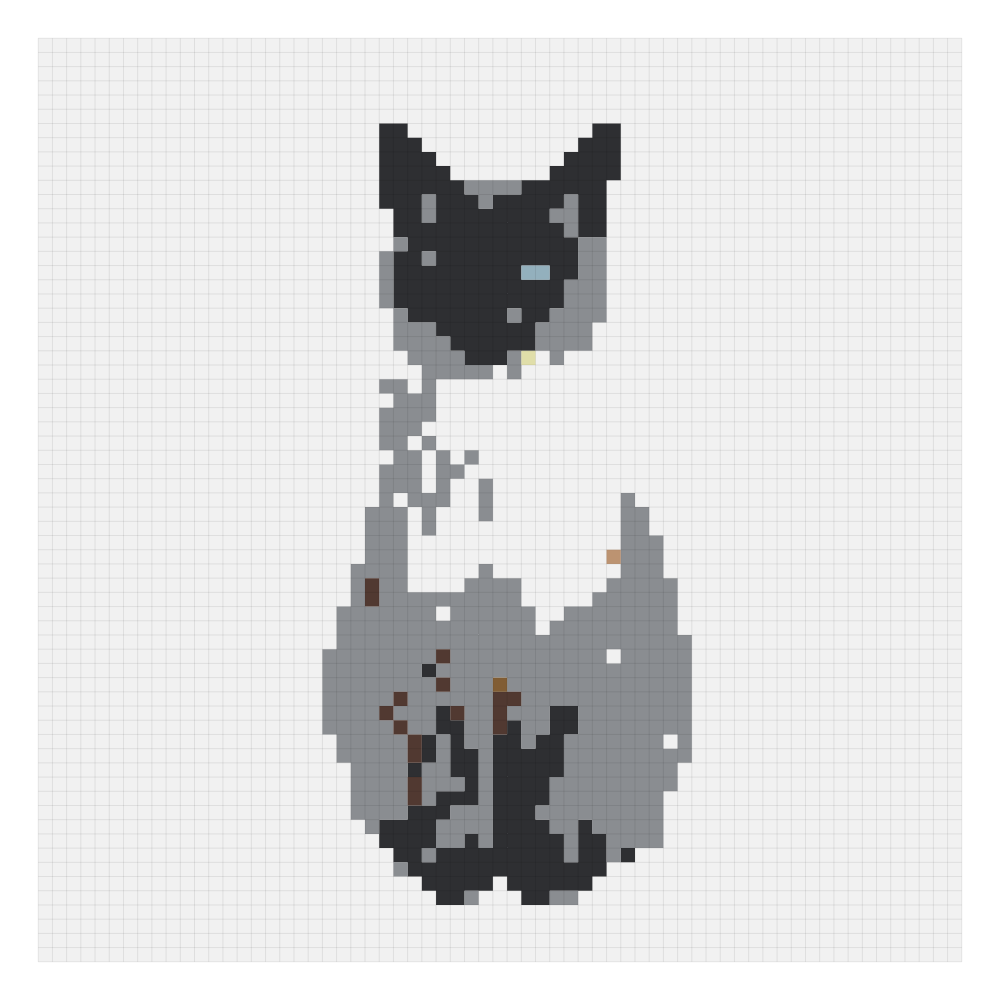 The siamese cat bead pattern on the Perler card at 65 by 65, the 9-board version