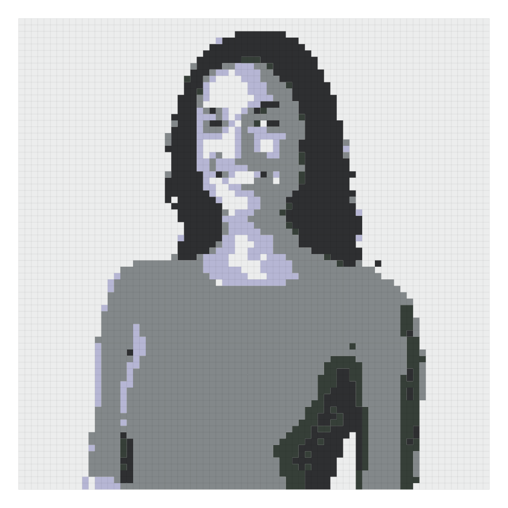 The single portrait bead pattern on the Hama card at 74 by 74, the 9-board version