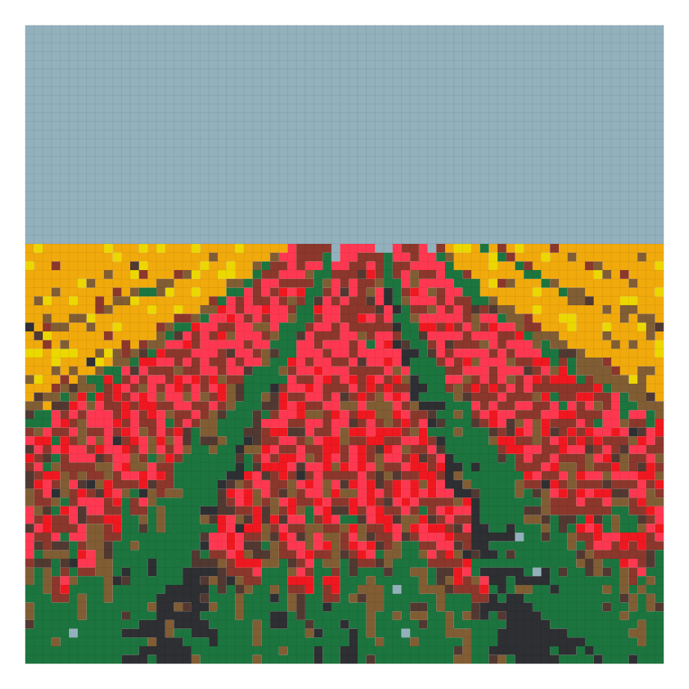 The tulip field bead pattern on the Perler card at 73 by 73, the 9-board version