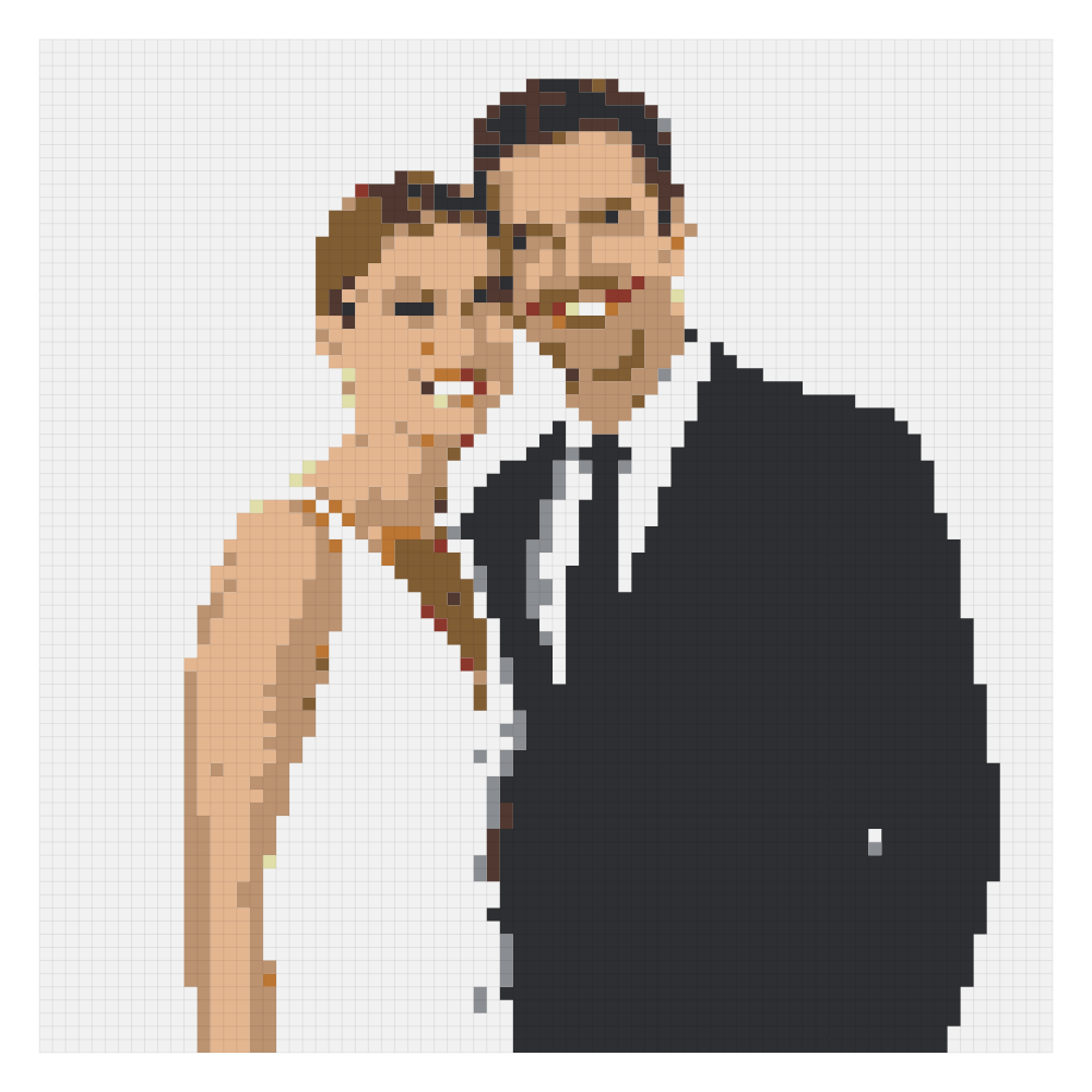 The wedding couple bead pattern on the Perler card at 77 by 77, the 9-board version
